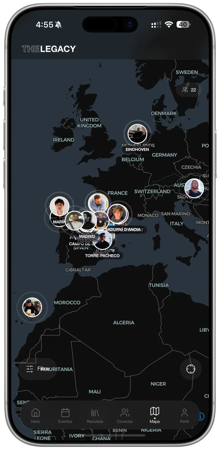 Mapa en tiempo real en la app de The Legacy